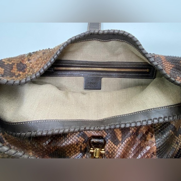 Gucci Jackie Brown Camel Anaconda Skin Shoulder Bag - - Picture 10 of 10